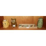 Two SylvaC money boxes, 'Owl' no.5106, 'Bulldog' 5096, a SylvaC green-glazed vase 4306 and