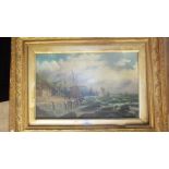 M Russell, 'Coastal scene with vessels', oil on canvas, signed and dated 1886, 26 x 42cm and a
