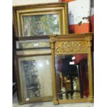 A Victorian gilt gesso rectangular bevelled mirror within pillared frame, 81 x 40cm and various