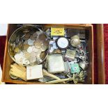 A collection of various coinage, a plated Vesta case, other small metal ware and miscellaneous