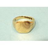 A 9ct gold signet ring set diamond point, size N, 4g.