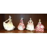 Four Royal Doulton figurines: 'Victoria' HN2471, 'Tender Moments' H3303, 'Top O' the Hill' HN1849