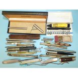 A gold-plated 'Yard-O-Led' pencil and other pencils, pens, penknives, etc.