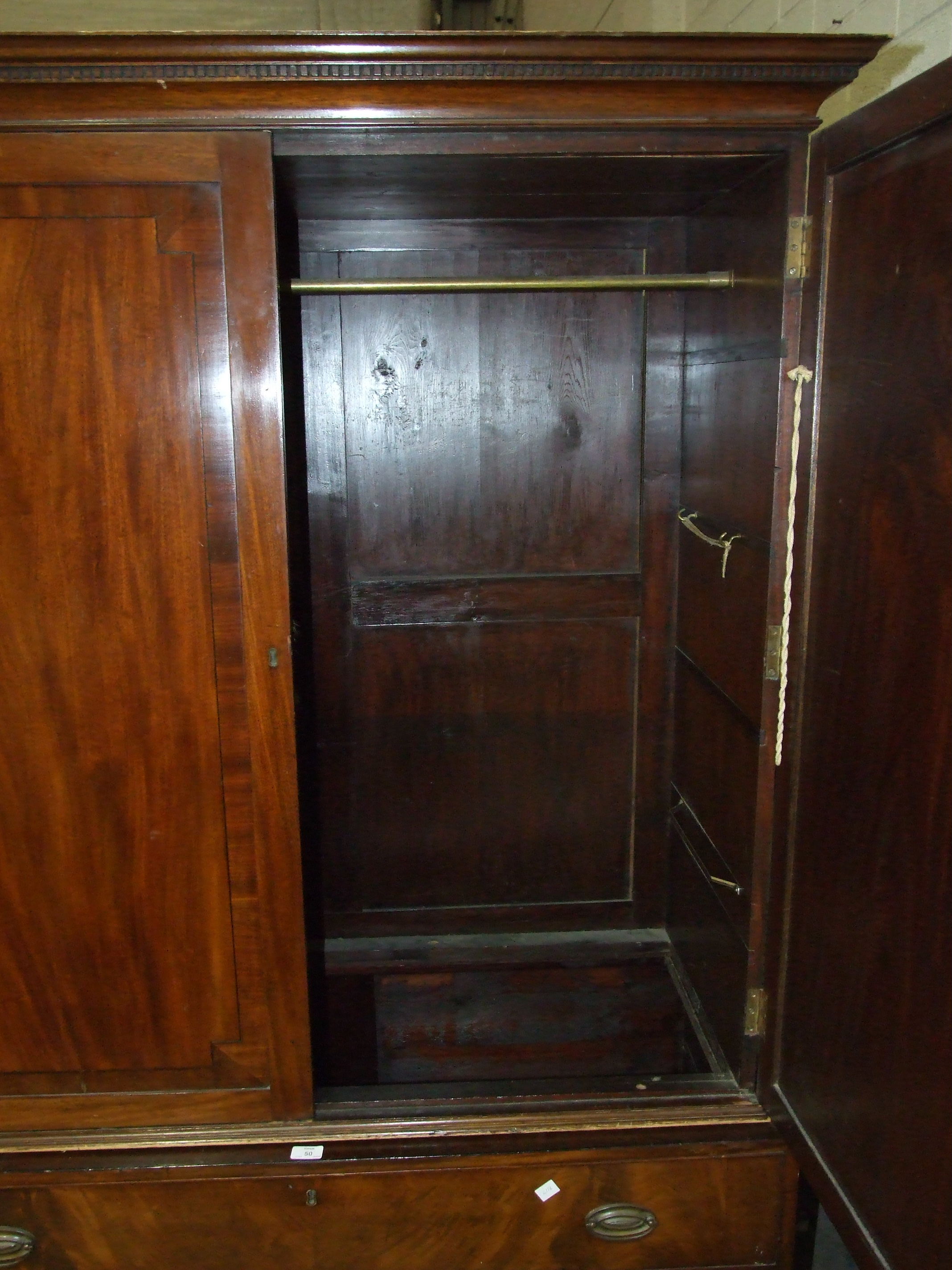 A Victorian mahogany chest of three long drawers and a linen press section, altered as a wardrobe, - Image 2 of 2