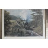 After Don Breckon, 'Racing The Train', a framed coloured print, signed in pencil within margin, 61 x