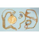 A 9ct gold St Christopher pendant on chain and other gold items, gross weight 8.4g.