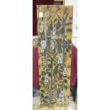 A contemporary African picture on batik, decorated with figures, signed T B Muski '87, 116.5 x 36cm.