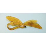 A horn damsel fly brooch, 76mm wide, (no pin), unmarked.