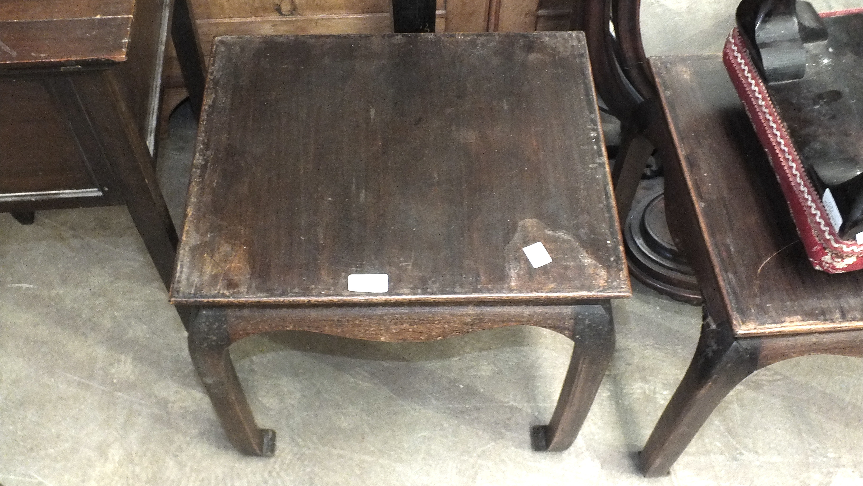 Two Oriental hardwood occasional tables, an oak trefoil plant stand, an Oriental lacquered - Image 2 of 6