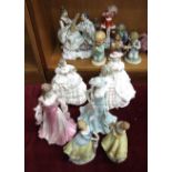 Three Royal Worcester figurines: 'The Fairest Rose', 'Grace' and 'Serena', a Coalport figure '