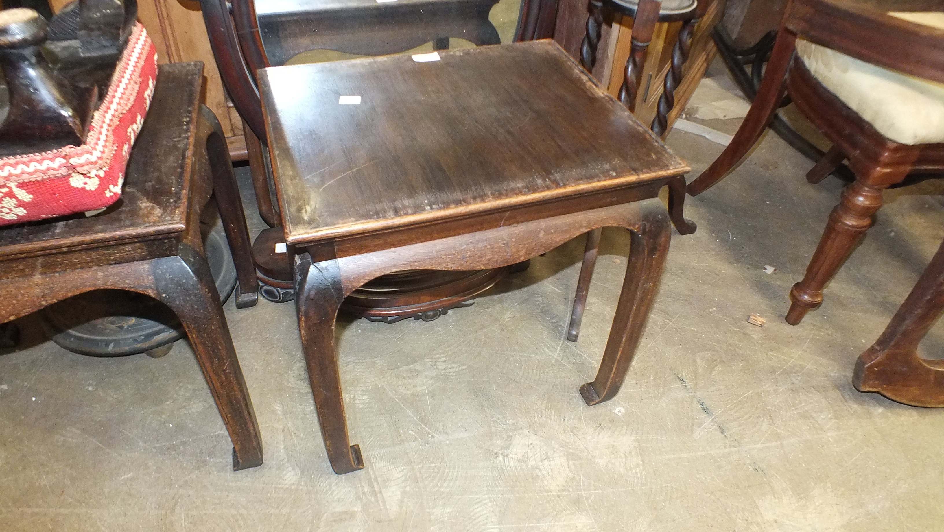 Two Oriental hardwood occasional tables, an oak trefoil plant stand, an Oriental lacquered - Image 4 of 6