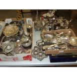 A collection of plated ware, including a four-piece tea service, cutlery, entrée dish, trays,