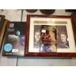 An MB Games 'Star Trek The Next Generation' interactive video board game, a framed coloured print of