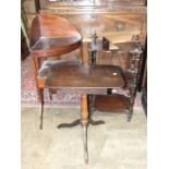 A Georgian mahogany corner wash stand, the lower tier fitted with a drawer, 61cm wide, 82cm high,