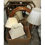Two wall mirrors, a repainted wall clock, various table lamps and miscellaneous items.
