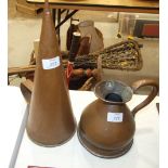 A copper quart jug, 18cm high and a copper ale muller, 37cm high, (2).
