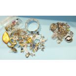 A quantity of silver-mounted jewellery, two Trifari diamanté brooches and other costume jewellery.