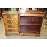 A late-20th century mahogany finish open bookshelf, the rectangular top above a drawer and