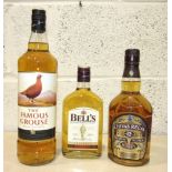 Chivas Regal, 12-yr old blended whisky, 70cl, 40%, one bottle, Famous Grouse, 1L, 40%, one bottle