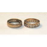 A 9ct gold wedding band, size K and a 9ct gold eternity ring set white stones, 5.3g, (2).