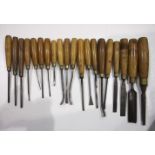 A Marple & Son mortice chisel with boxwood handle and other boxwood-handled chisels, gouges and