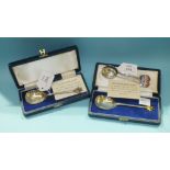 Two silver-cased 'The Mayflower Spoon', London 1970 and three modern silver 'Dartmouth' souvenir