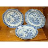Three 19th century Chinese blue and white octagonal dishes decorated with birds and flowers, 21.
