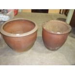 Two large glazed pottery planters, 50cm high.