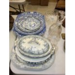 A Thomas Dimmock (Junr) & Co. kaolin ware 'Mandarin' pattern blue and white meat plate, 45.5 x 35cm,
