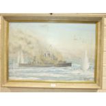 G Bodycomb, 'A warship under fire, with fleet in background', signed oil on canvas and dated '76, 49