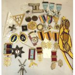 Two small silver-gilt Masonic chapter jewels, a Knights Templar breast star, other jewels and a copy
