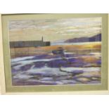 O.R, (20th century), 'Fishing boats at low tide', pastel, signed with initials, 45 x 62cm.