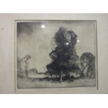 Sydney Long (Australian 1871-1955), 'Trees and cattle in a lakeland scene', a signed etching, 26.5 x