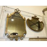 A shaped gilt gesso wall mirror, 100 x 59cm and another, 70 x 78cm, (2).