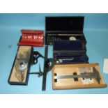 An Allbrit 625C planimeter in case, a Mercer AM 1944 gauge, a Starrett radius gauge set, a Russian