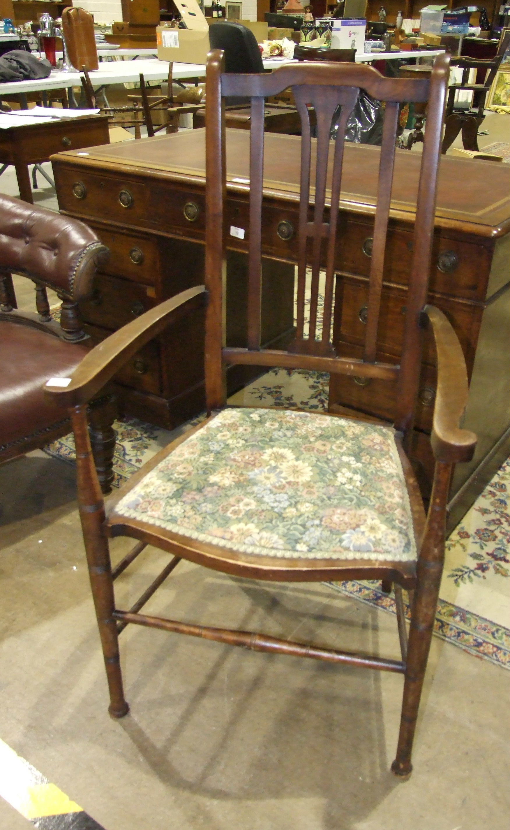 An Edwardian walnut button-back tub armchair, with upholstered rail, on turned spindles, the - Image 3 of 3