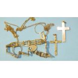 Two 9ct gold cross pendants, a small 9ct gold gate-link bracelet and other items, 7.8g.