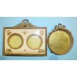 A 20th century gilt metal double-portrait miniature frame, 17 x 19.5cm overall, apertures 6cm