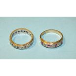 Two 9ct gold rings set red and white stones, size N, 5.8g.