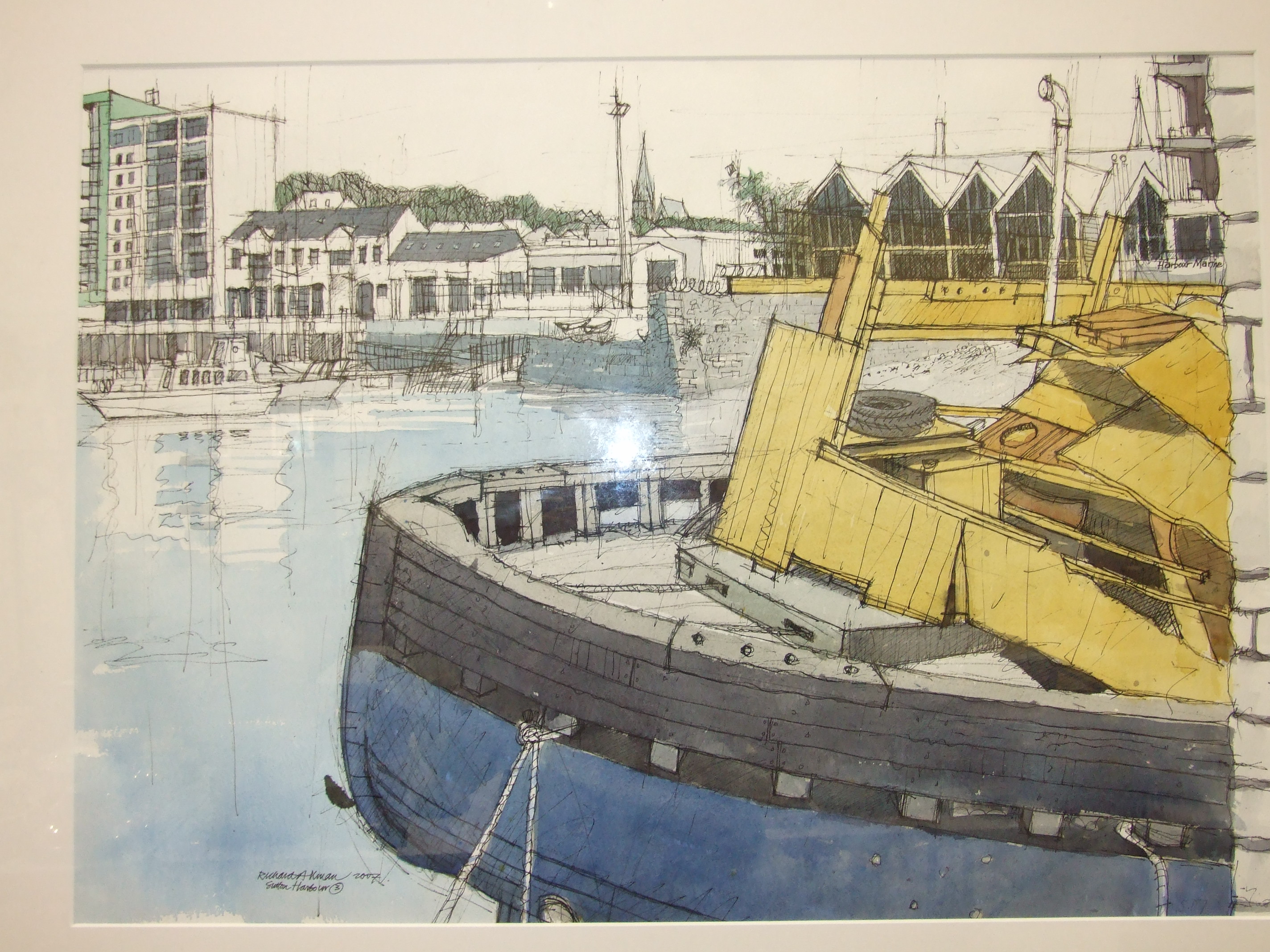 Richard Allman, 'Sutton Harbour from the China House (3)', signed and titled pen and wash dated