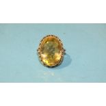 A 9ct gold ring set oval citrine, size L, 5.2g.