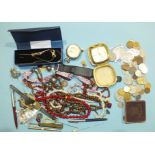 A quantity of costume jewellery, coins and miscellaneous items.