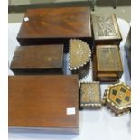 A Victorian mahogany lap desk, 36cm wide, an early-20th century sewing box with lidded compartments,