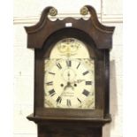 A Georgian mahogany and oak long case clock, with arch painted dial and 8-day bell-striking