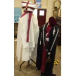 A Masonic Knights Templar mantle cape, a Malta mantle and cape, a Templar priest's mitre and cape