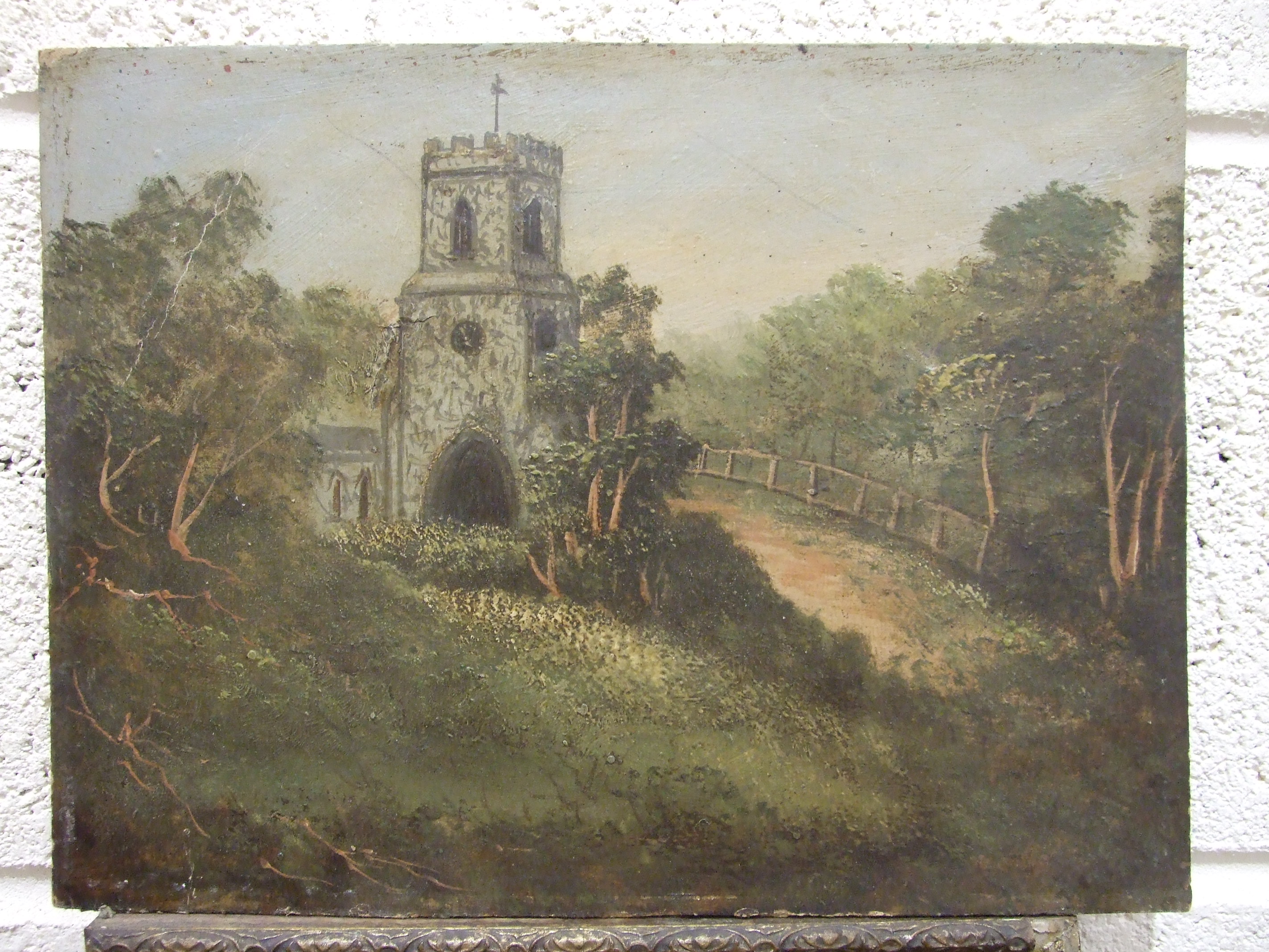 Barker?, 'Claverton Church' and 'Old Widcombe Church near Bath', a pair of naïve landscape portraits - Image 5 of 6