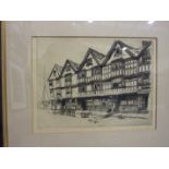 After C B Prescott, '16th Century Houses, Bristol', a framed etching, signed and titled with