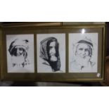 After Vern Dethmers, 'Study of three Arabic male portraits', framed as one, each 21 x 30cm, a framed