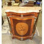 A reproduction marquetry and gilt metal-mounted Continental serpentine side cabinet with polished
