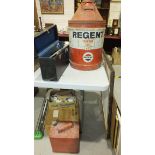 A Regent Tractor Oil 40 conical can, 51cm high, a Valor Petroleum Spirit can, a Hawkes & Son 'The